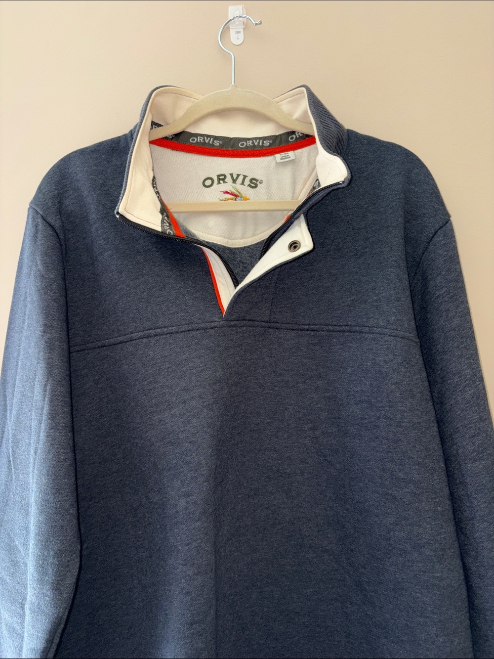 Orvis Men's Navy Blue Quarter-Zip Swearshirt with Cream Trim